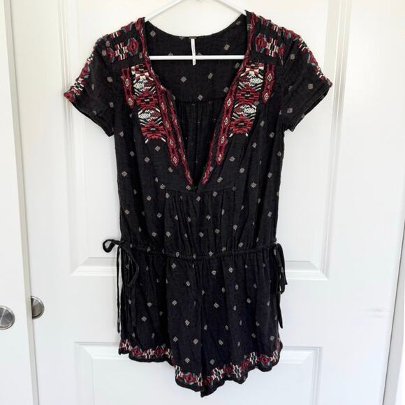 Free People Song For You Boho Aztec Embroidered Romper XS - Picture 2 of 4